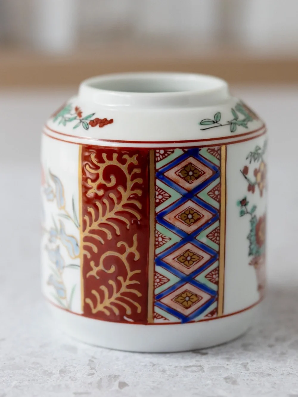 Vintage Japan Japanese ceramic ginger jar without lid red gold green floral